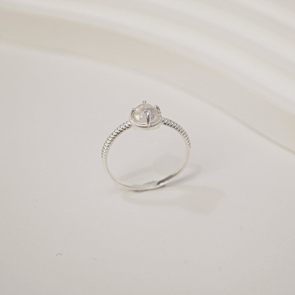 Rainbow Colorful Moonstone Ring Silver, đai nhẫn mảnh viền hạt