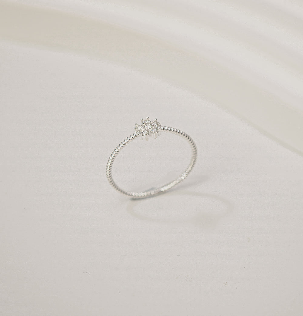 Beaded Stone Floral Ring Silver - 8375SV