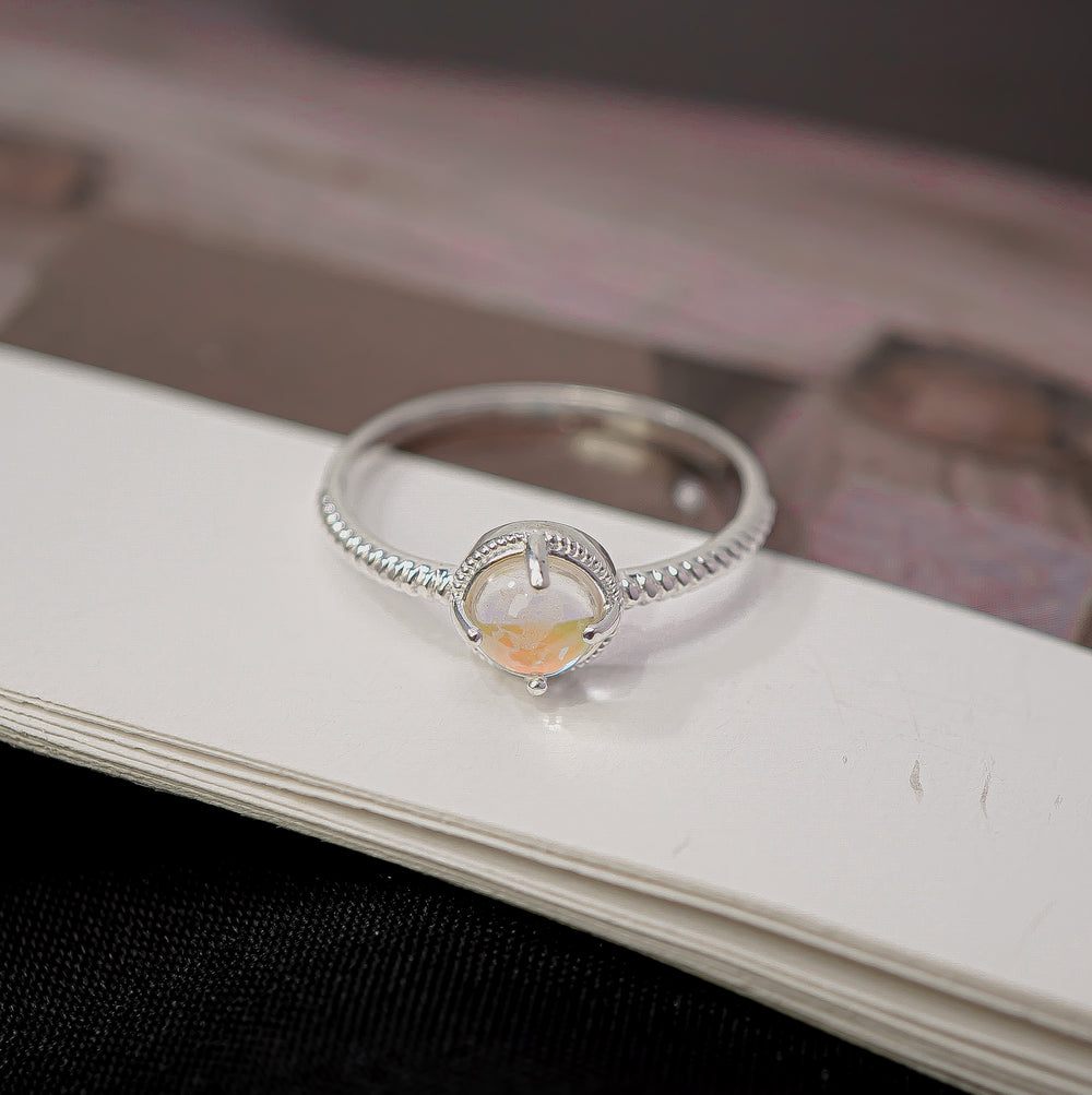 Rainbow Colorful Moonstone Ring Silver - 8353SV