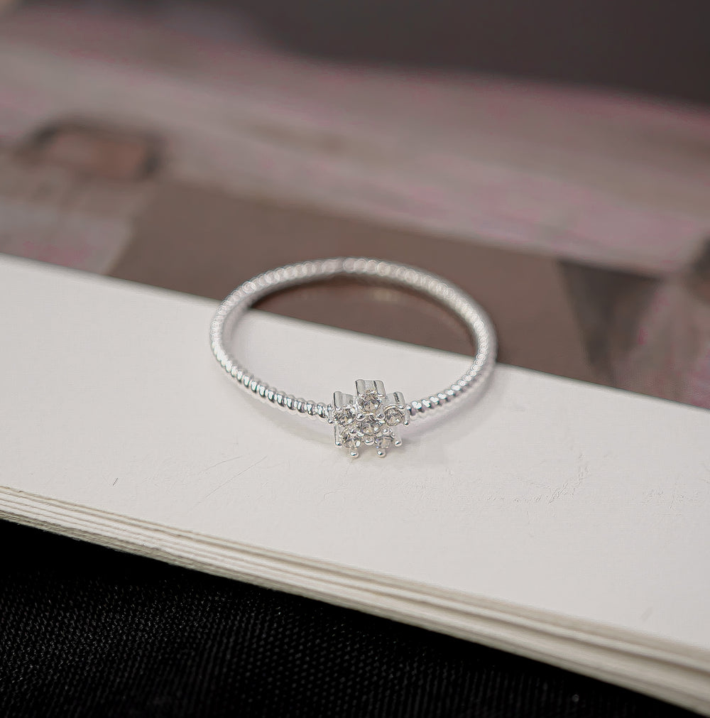 Beaded Stone Floral Ring Silver - 8375SV