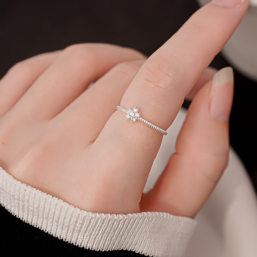 Beaded Stone Floral Ring Silver - 8375SV