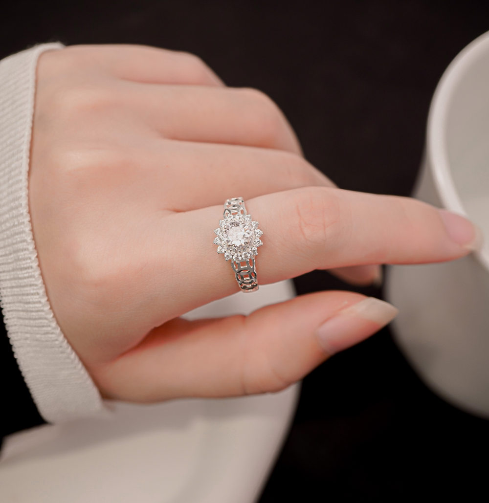 Lucky Coin Lotus Tower Ring Silver