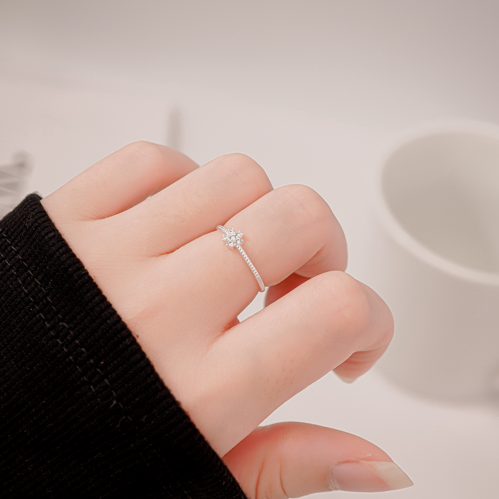 Beaded Stone Floral Ring Silver - 8375SV