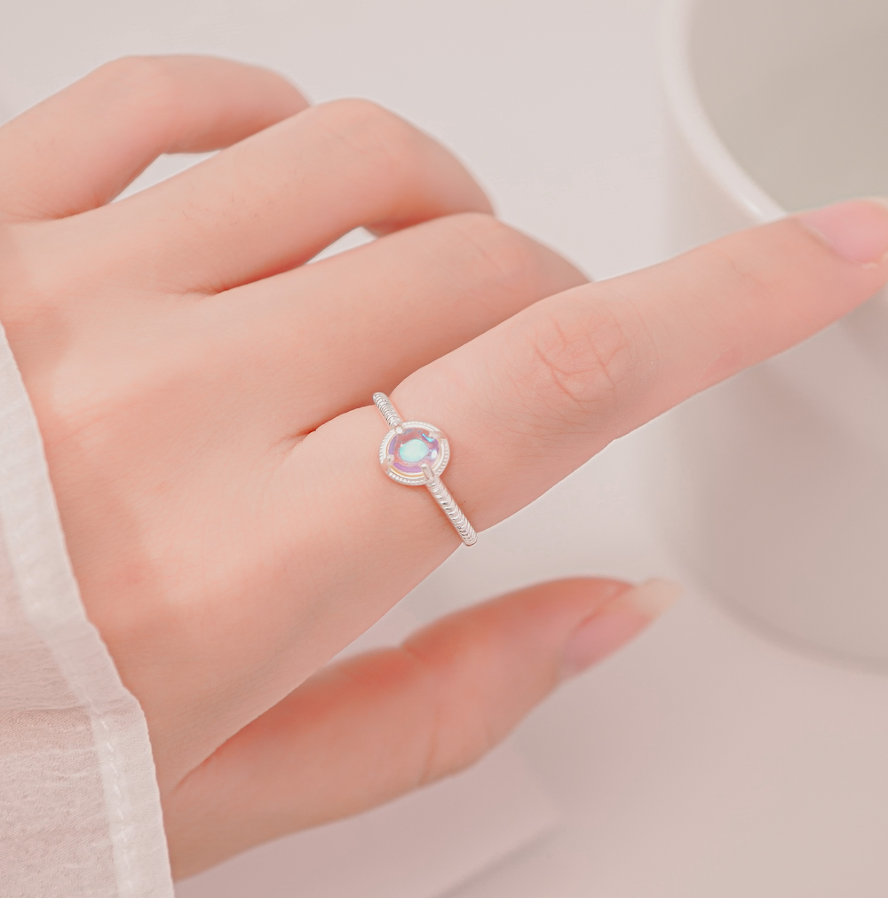 Rainbow Colorful Moonstone Ring Silver - 8353SV