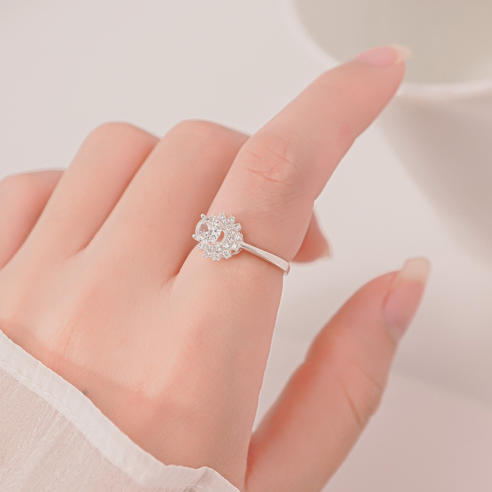 Flower Halo Cluster Ring Silver - 8351SV