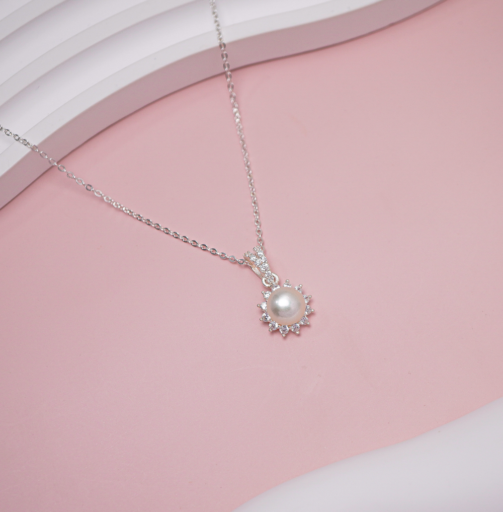 Pearl Flower Pendant Necklace Silver - 6249SV