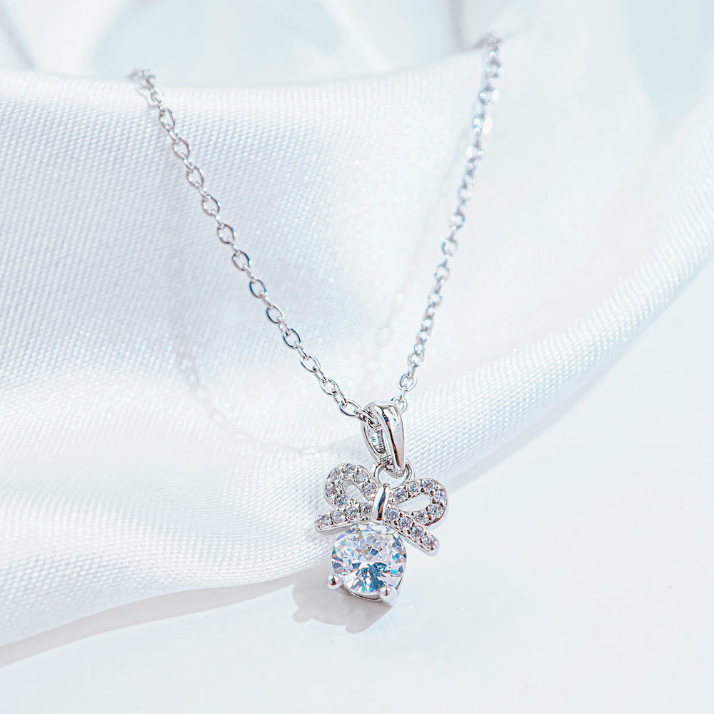 Bow Necklace Silver, mặt nơ đính đá nhỏ