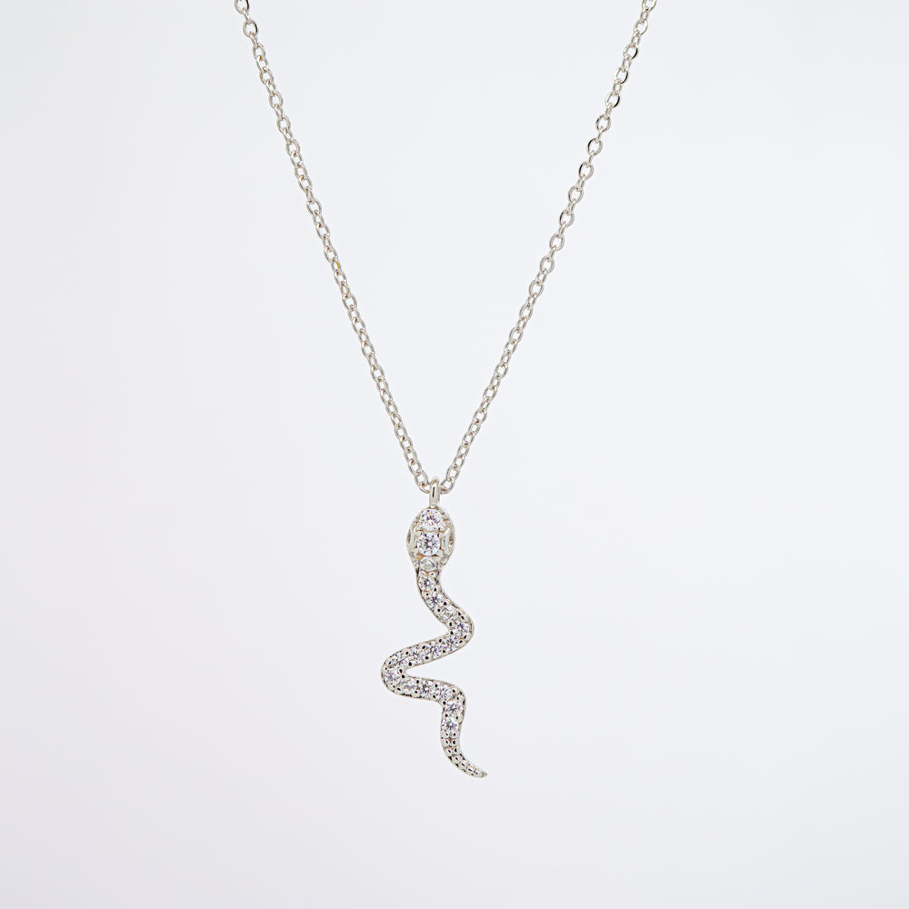 Snake Shaped Pendant Necklace Silver