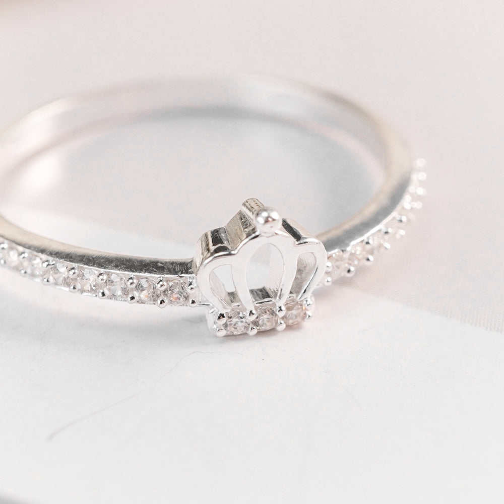 Royal Crown Ring Silver, vương miện nhỏ đính đá ở mặt trước