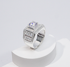 Nhẫn bạc nam CDE Round Cut White Stone Men's Silver Ring CDE8364- Nhẫn bạc ta