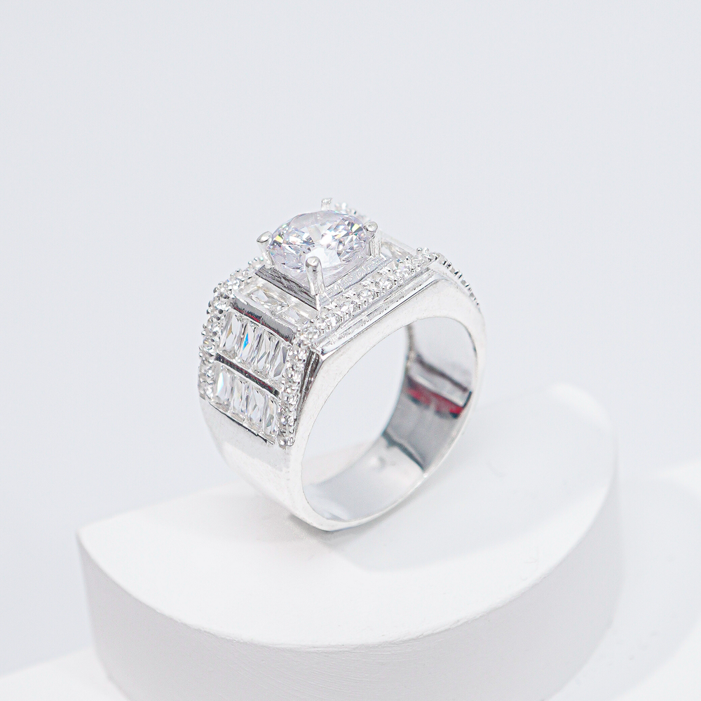 Round Cut White Stone Ring Silver