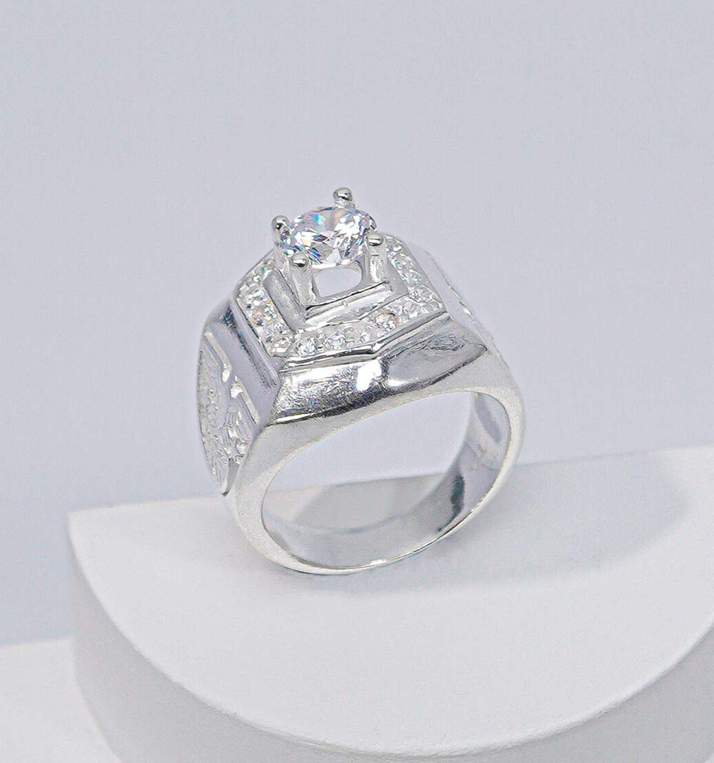Square White Stone Ring Silver