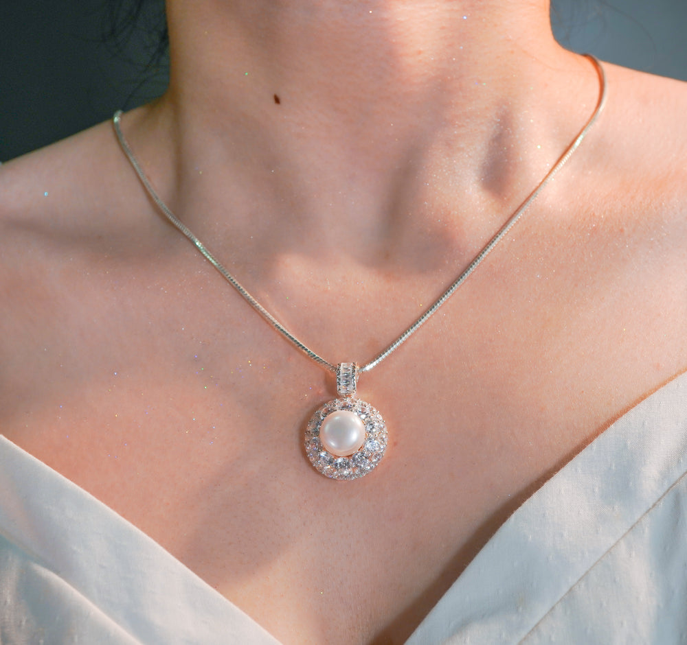 Pearl Flower Pendant Necklace Silver - 6245SV