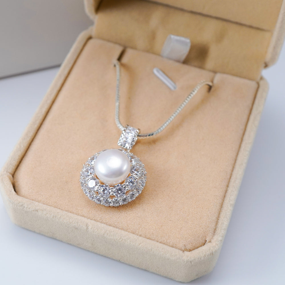 Pearl Flower Pendant Necklace Silver - 6245SV