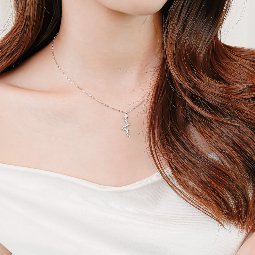 Snake Shaped Pendant Necklace Silver