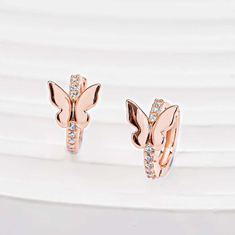 Stone Butterfly Earrings Rose Gold
