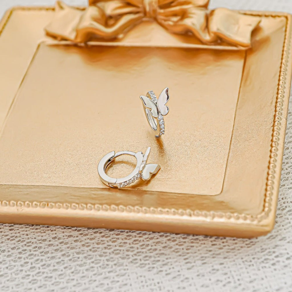 Stone Butterfly Earrings Silver