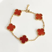 Milgrain Four Leaf Clover Bracelet - Vàng, đá đỏ