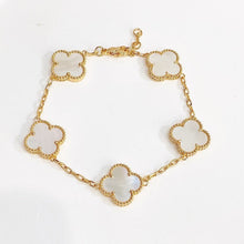 Milgrain Four Leaf Clover Bracelet - Vàng, đá trắng