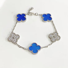 Milgrain Sparkle Four Leaf Clover Bracelet - Bạc, đá xanh dương đậm