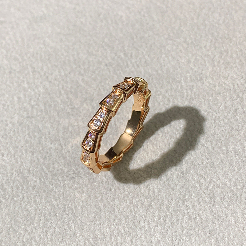 Serpent Adorned with Stones Ring Rose Gold