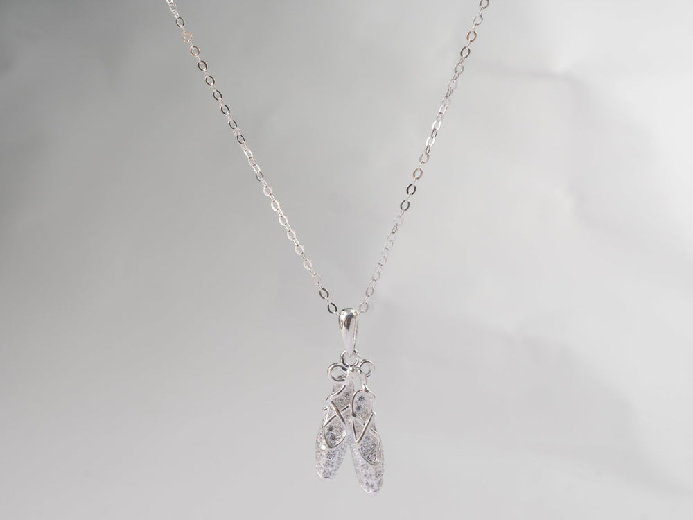 Ballet Shoes Necklace Crystal Silver