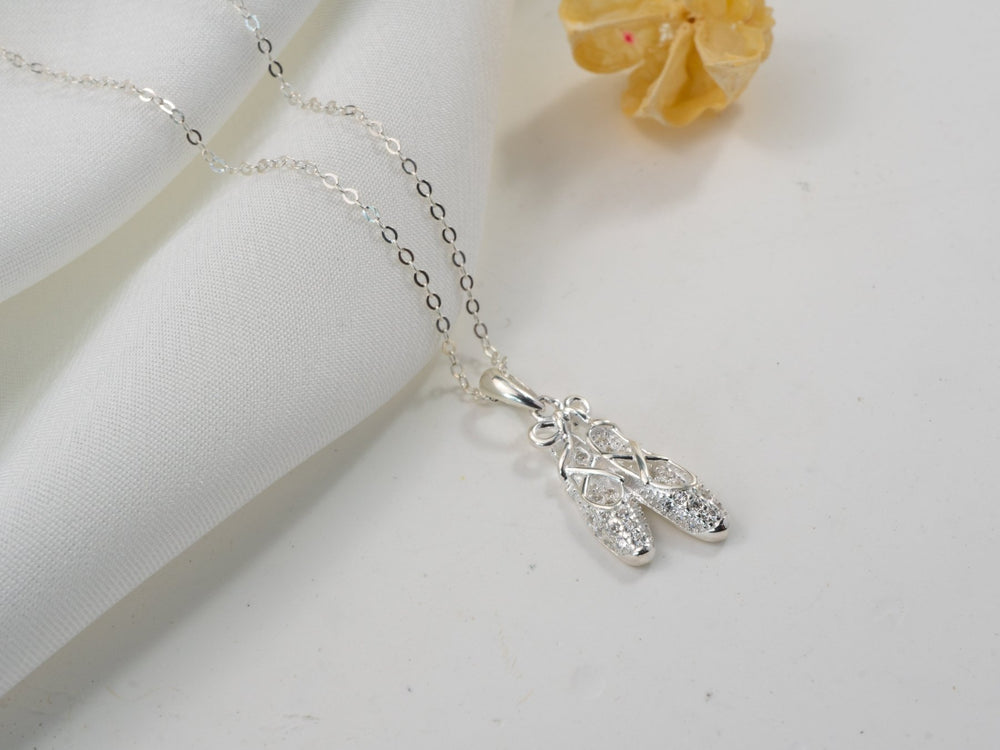 Ballet Shoes Necklace Crystal Silver