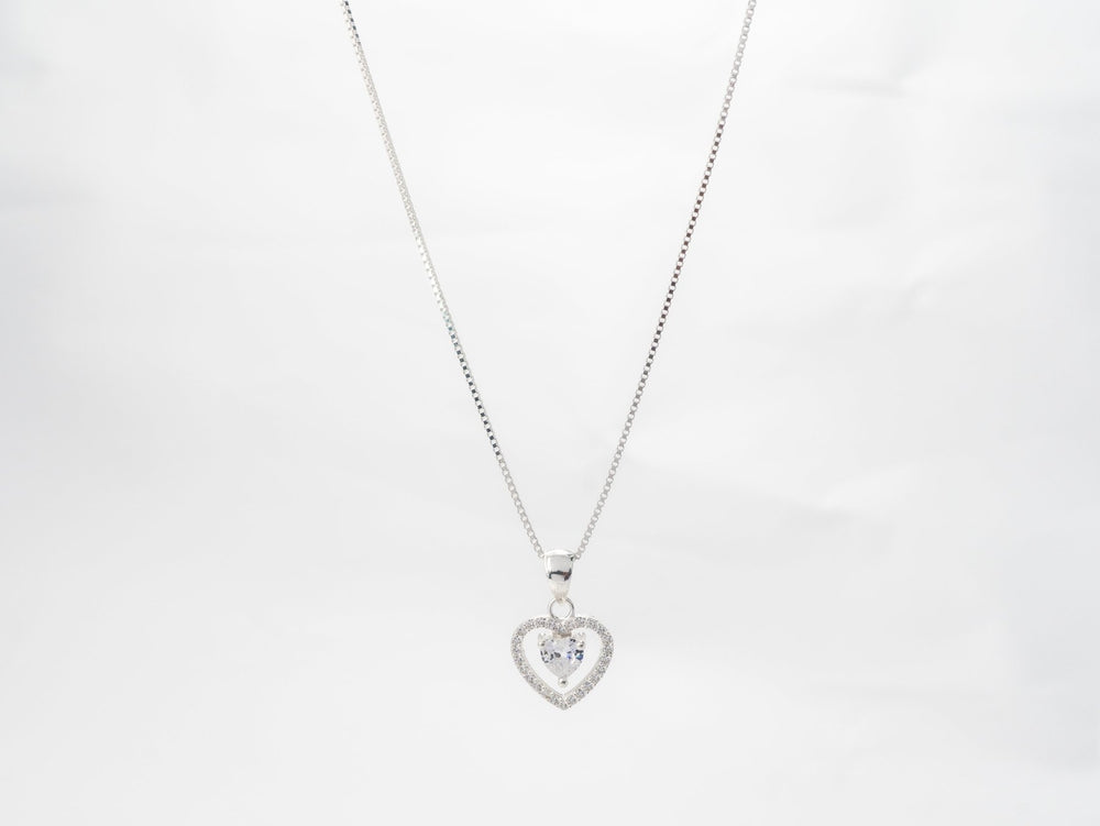 Sparkling Stone Encrusted Heart Necklace Silver - 6168SV