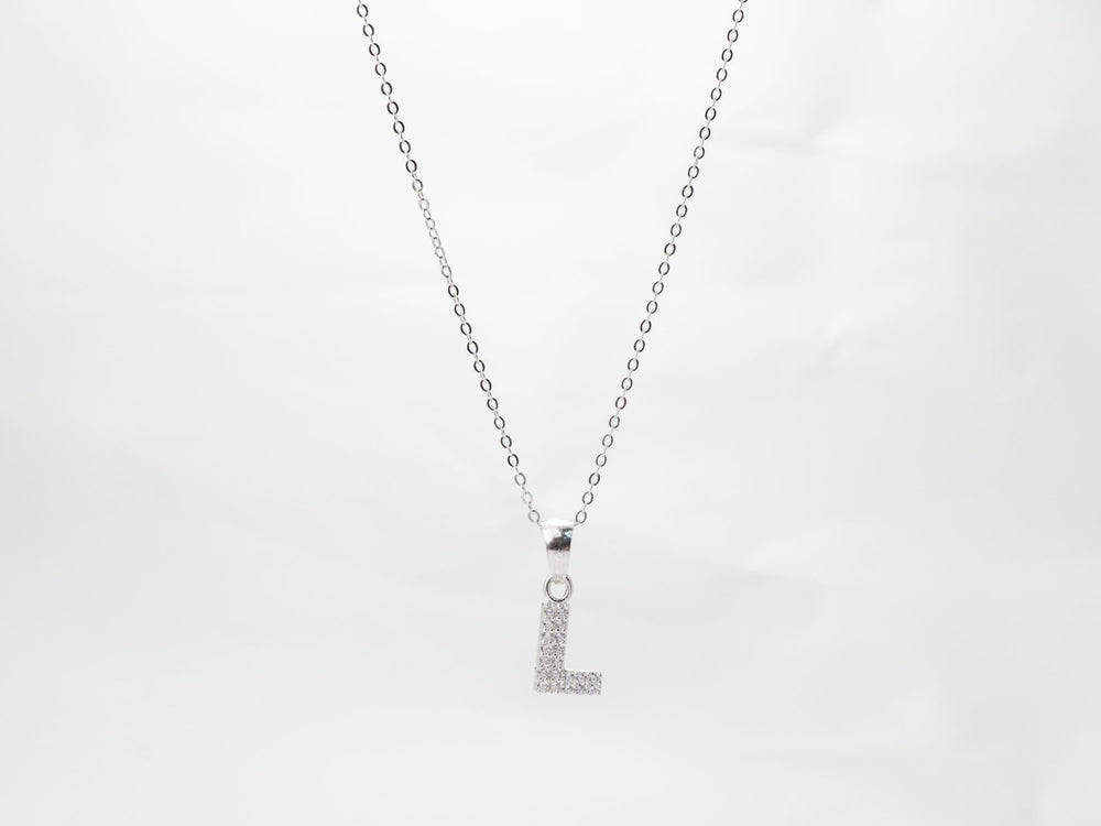 Sparkling Alphabet L Necklace Silver, chữ L đính đá nhỏ