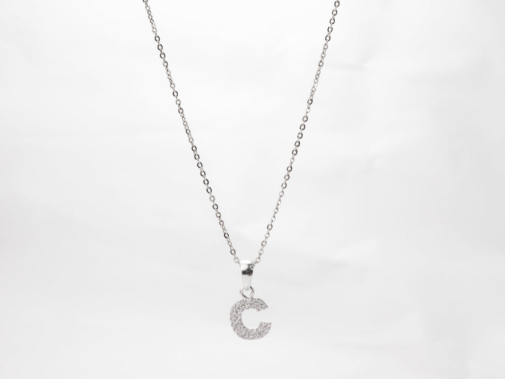 Sparkling Alphabet C Necklace Silver, chữ C đính đá nhỏ