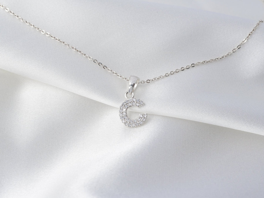 Sparkling Alphabet C Necklace Silver - 6159SV