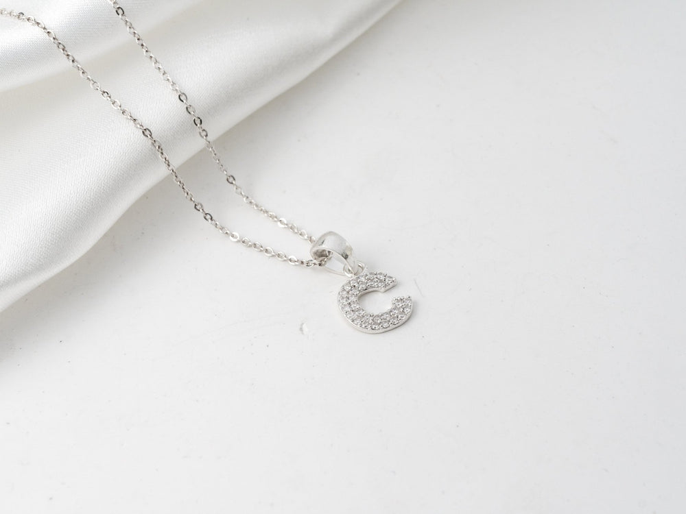 Sparkling Alphabet C Necklace Silver - 6159SV