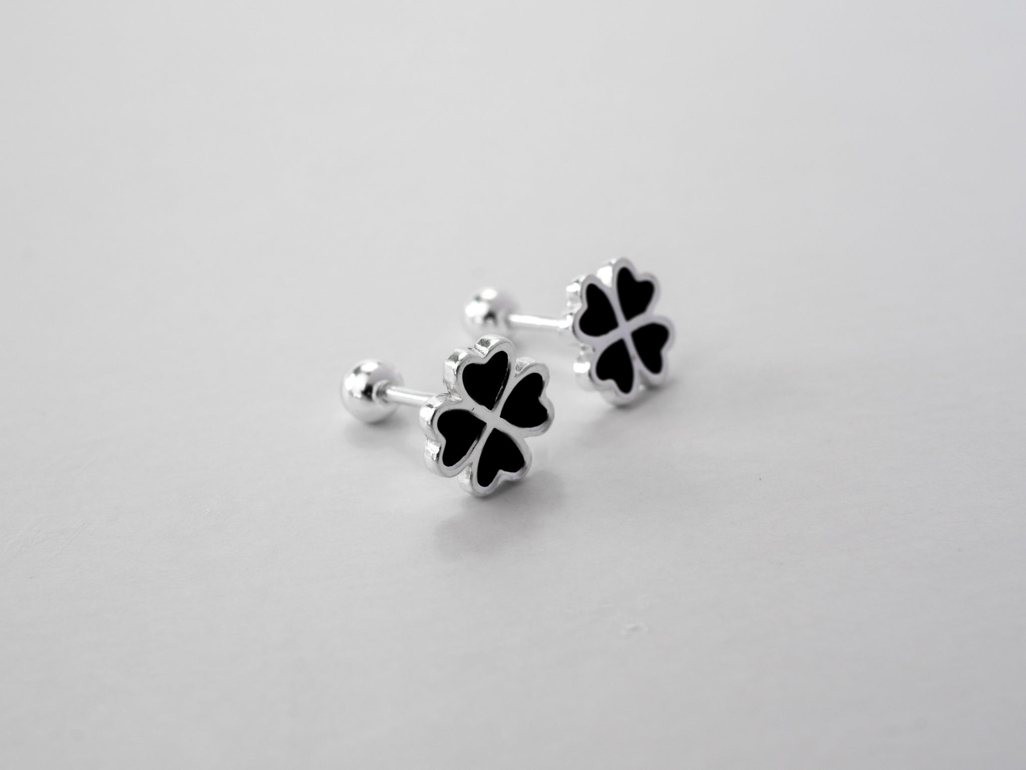 CDE Four Leaf Clover Stud Screw Thread Design Earrings Silver CDE3092SV