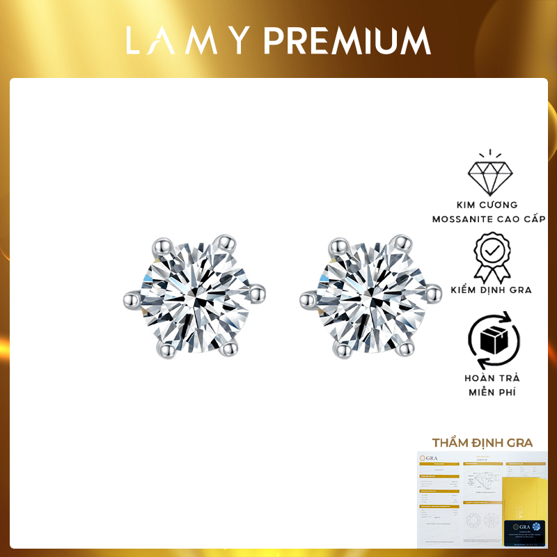 Khuyên tai nữ LAMY kim cương Moissanite 0,5 Carat Classic Six-Claw DE016