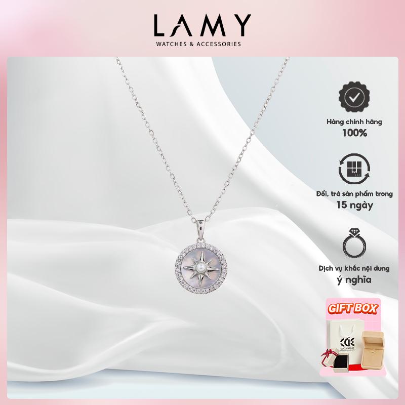 Lumen Stella Necklace Silver, mặt tròn viền đá nhỏ