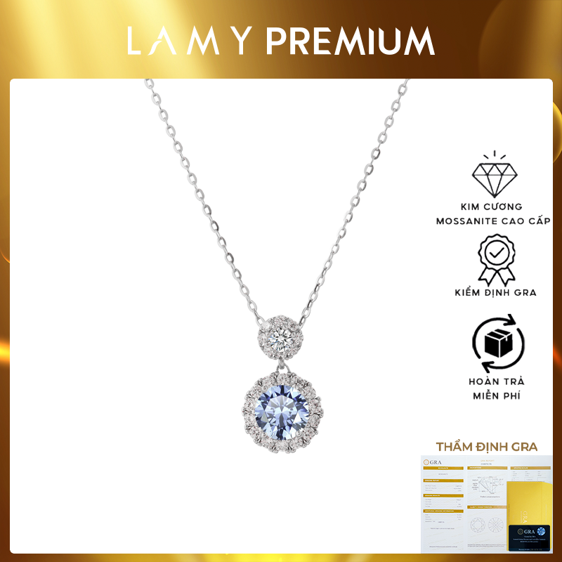 Dây chuyền kim cương Moissanite xanh LAMY Twin Glow 6.5 ly kiểm định GRA CDEDN023BE - Hàng chính hãng đã kiểm định