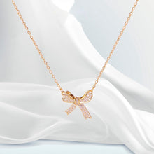 Bow Necklace Rose Gold, dây chuyền mặt nơ đính đá trên nền lụa trắng