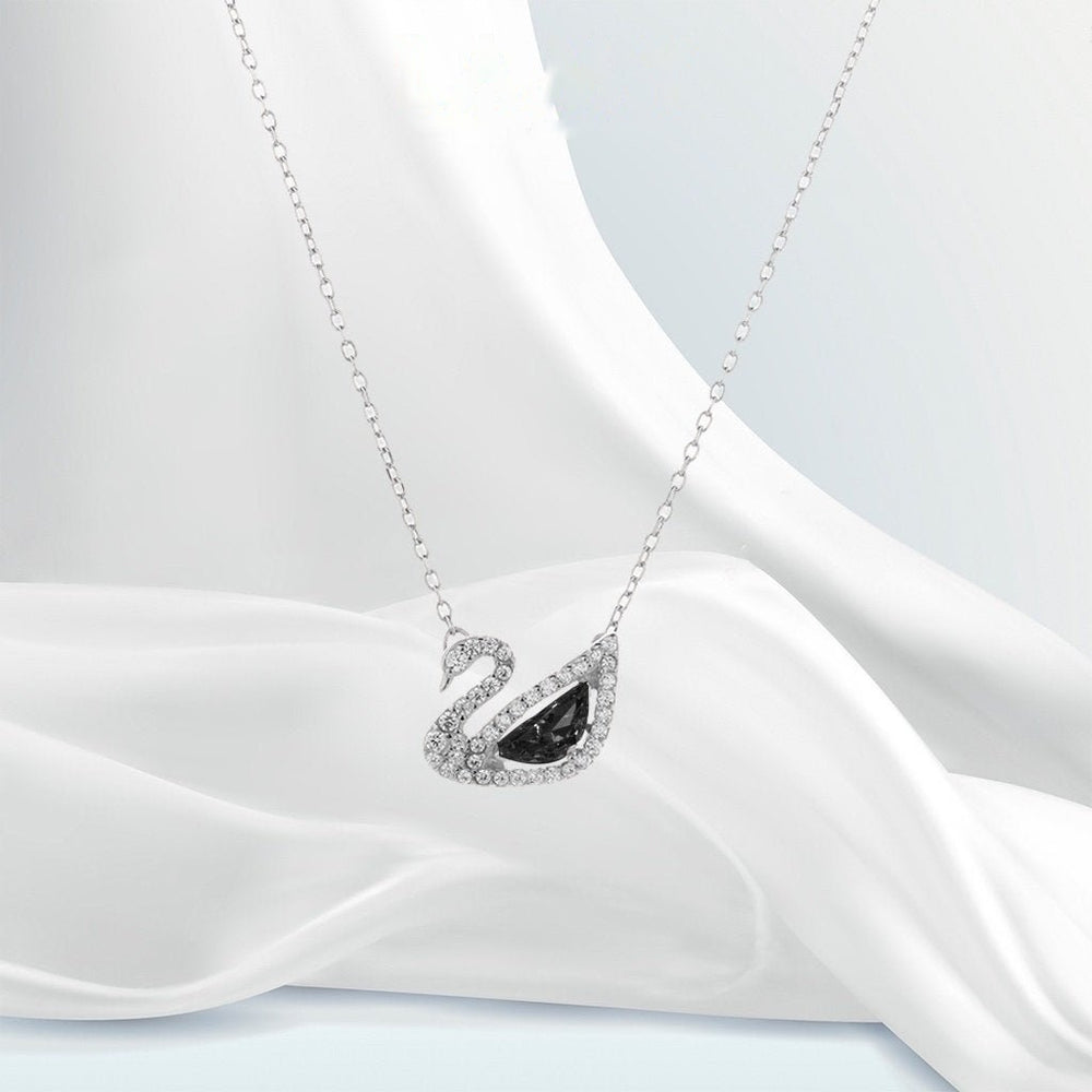 Crystal Swan Necklace Silver Black - 6042SB