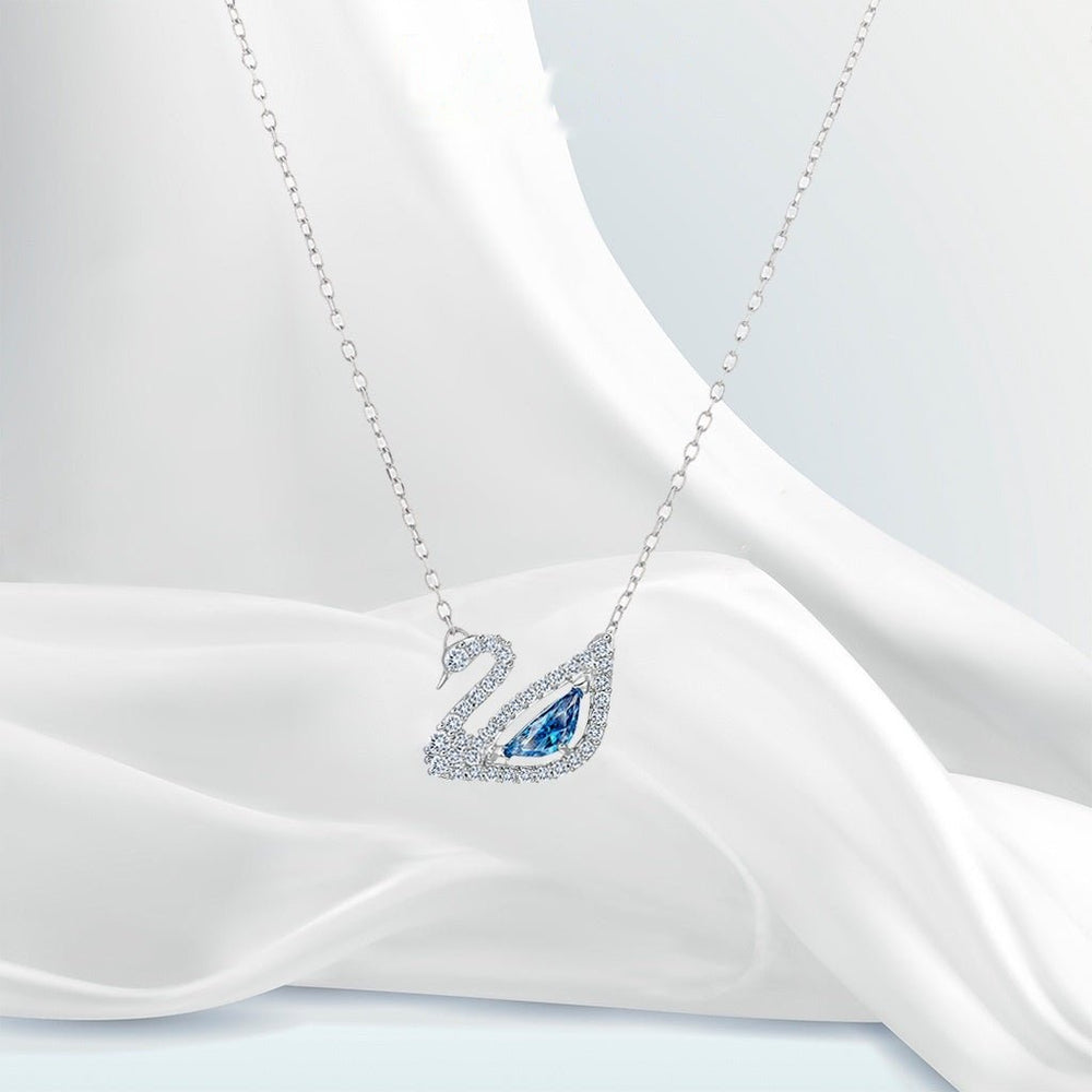 Crystal Swan Necklace Silver Blue - 6042BE
