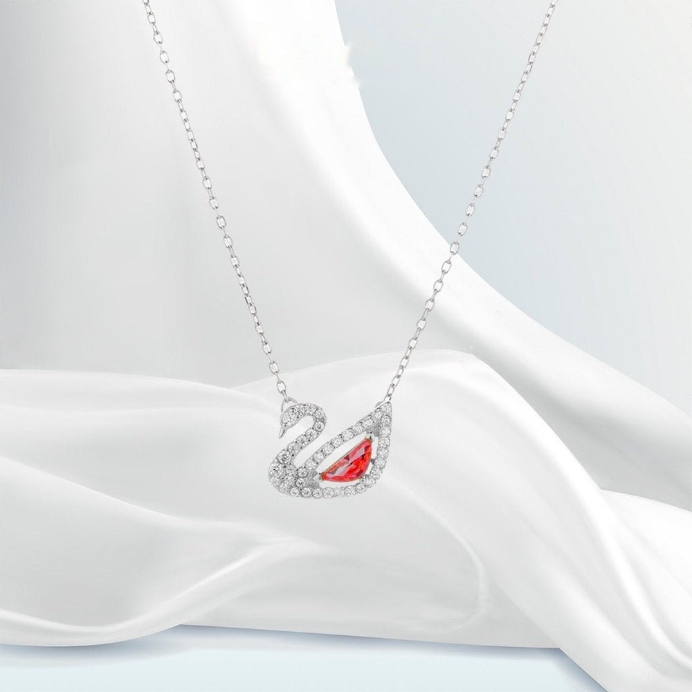 Crystal Swan Necklace Silver Red - 6042RED
