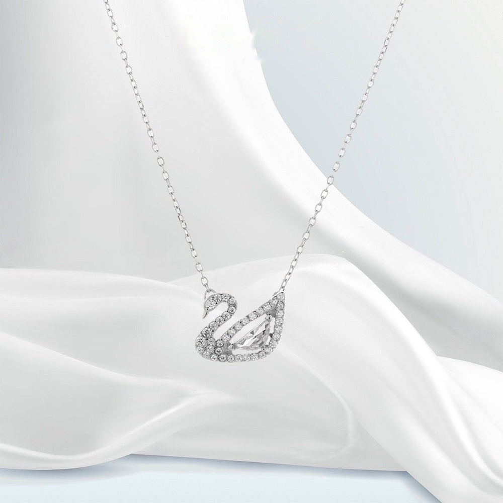 Crystal Swan Necklace Silver White - 6042WH