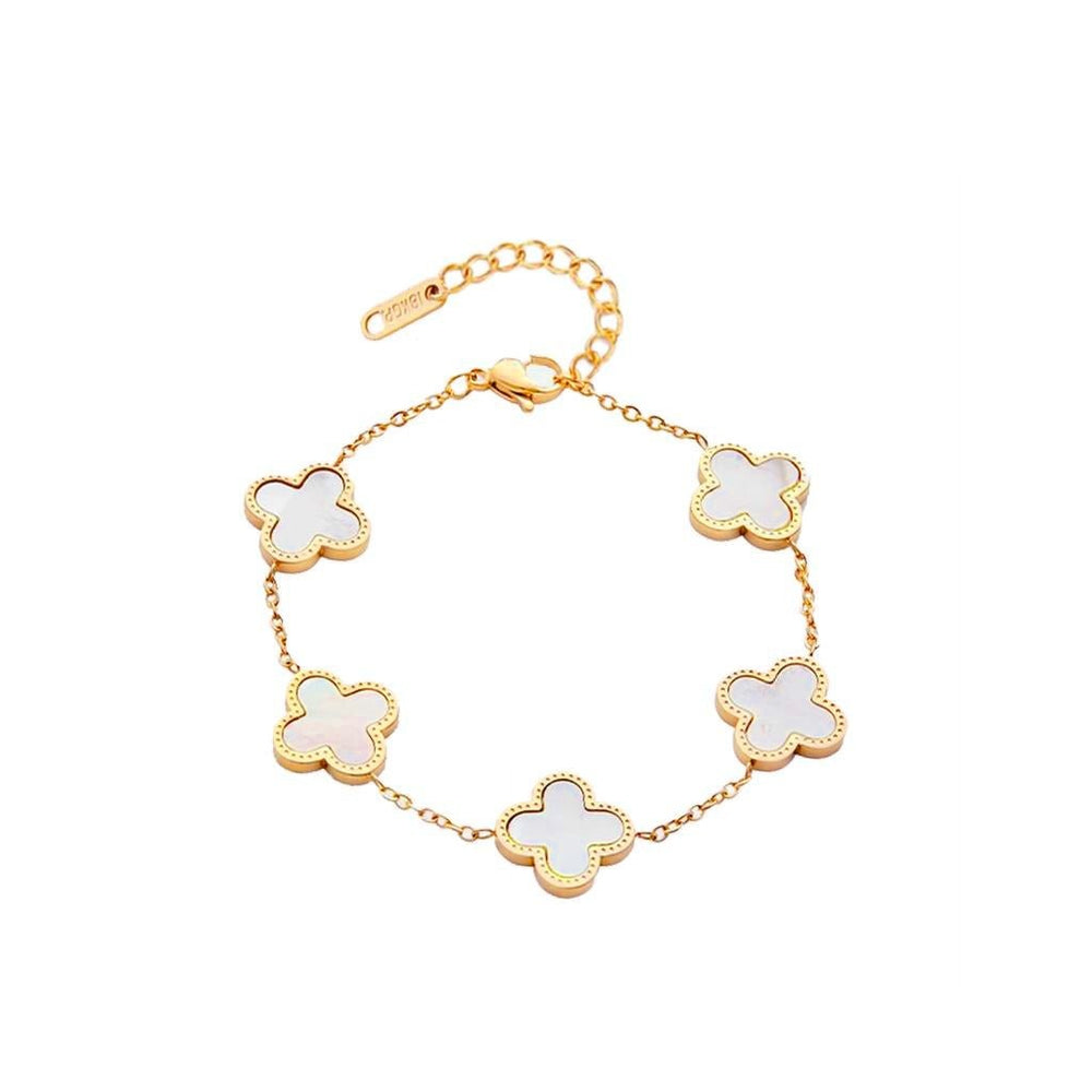 Five Four Leaf Clovers Bracelet Gold White - 2026GG