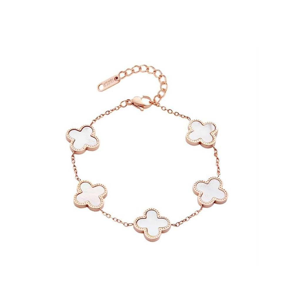 Five Four Leaf Clovers Bracelet Rose Gold White - 2026RG