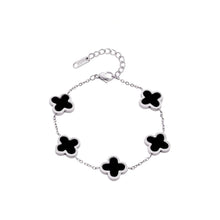 Five Four Leaf Clovers Bracelet Silver Black, vòng tay năm cỏ bốn lá đen