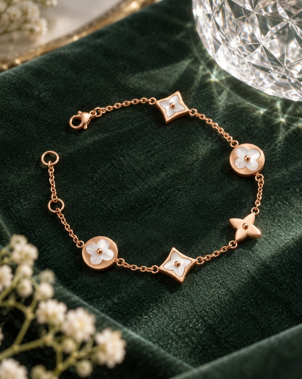 Four Leaf Flower Bracelet Rose Gold White - 2020RG - ảnh bối cảnh