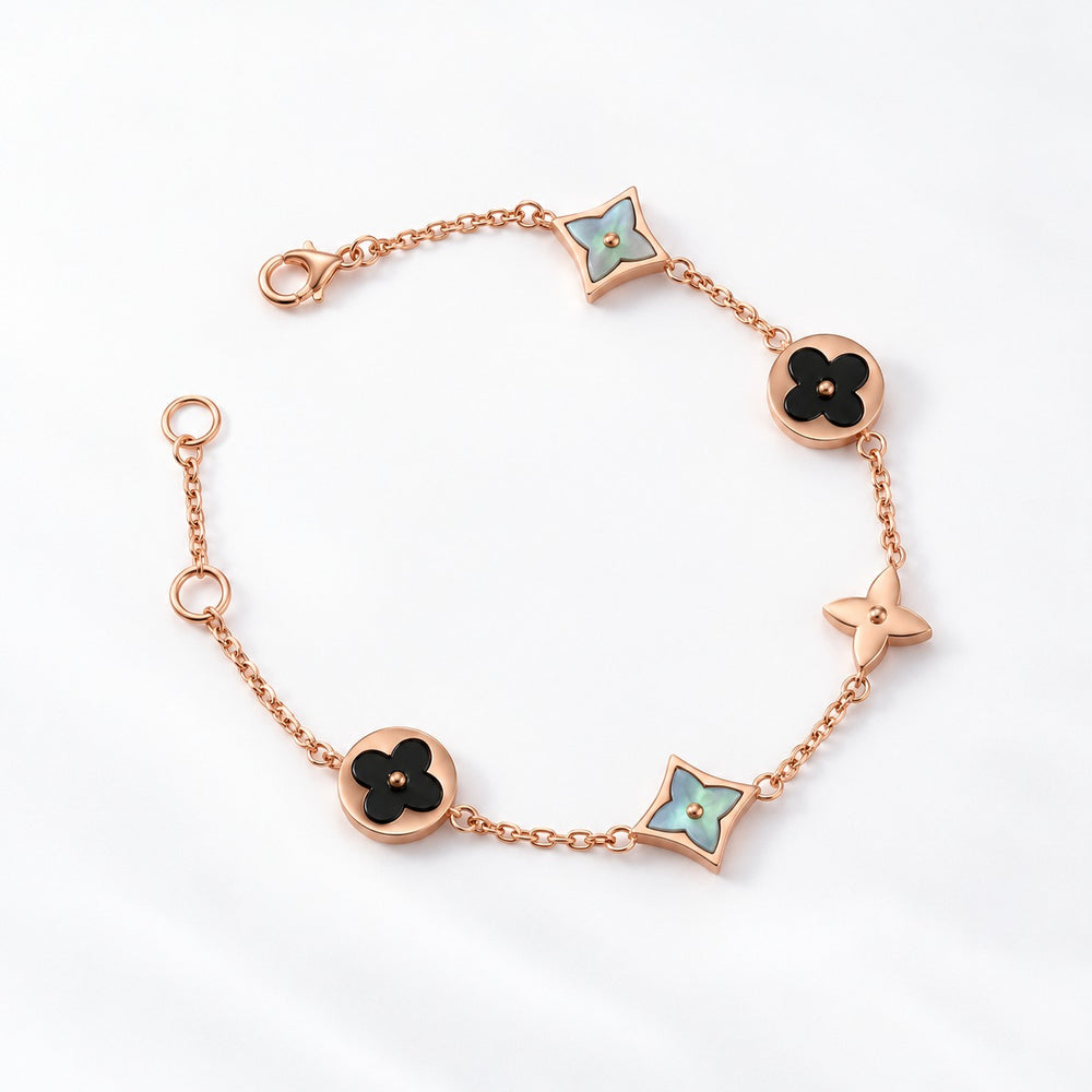 Lắc tay Four Leaf Flower vàng hồng đen 2020RG.BL - ảnh chính nền trắng
