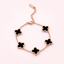 Five Four Leaf Clovers Bracelet - vòng tay năm cỏ bốn lá đen, màu vàng hồng