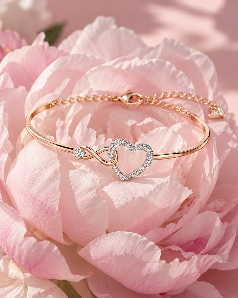 Infinity Heart Bangle Bracelet Rose Gold - ảnh bối cảnh