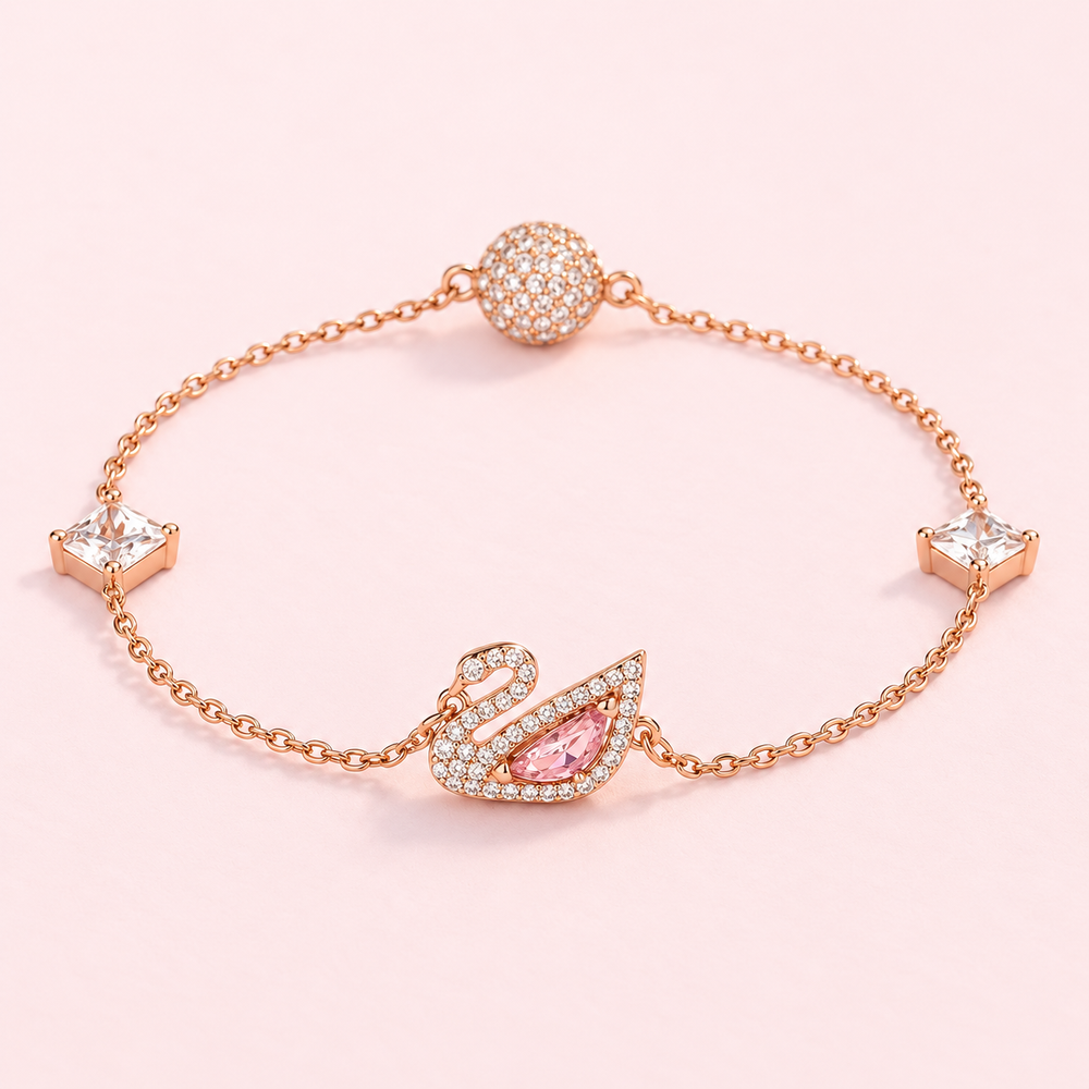 Dazzling Swan Bracelet - vòng tay thiên nga đá hồng, màu vàng hồng