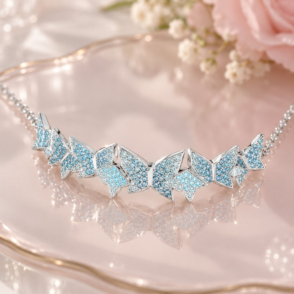 Lắc tay Lilia Butterfly - cận 7 bướm pavé xanh aqua
